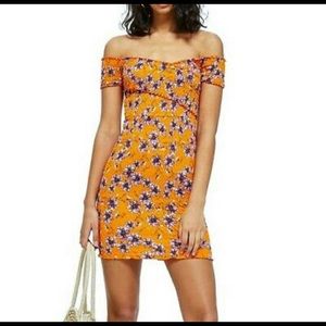 TOPSHOP Orange Floral Bodycon, size 8